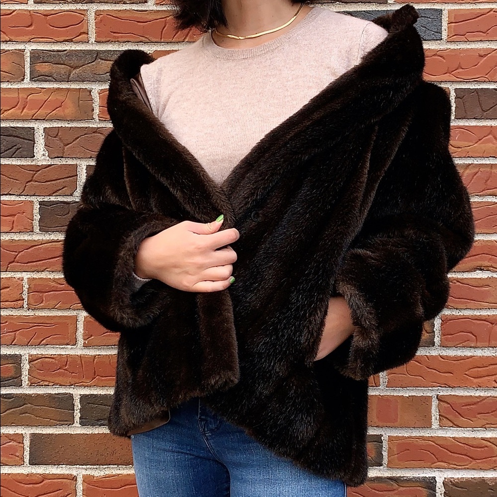 Vintage Faux Fur Coat Dark Brown
